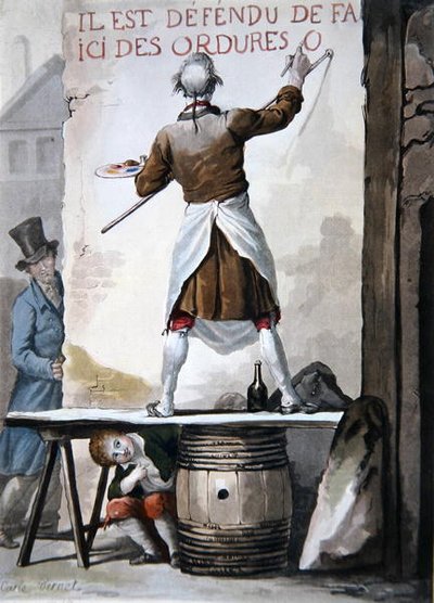 サインライターとそのアシスタント（カラーリトグラフ） 作： Antoine Charles Horace Vernet