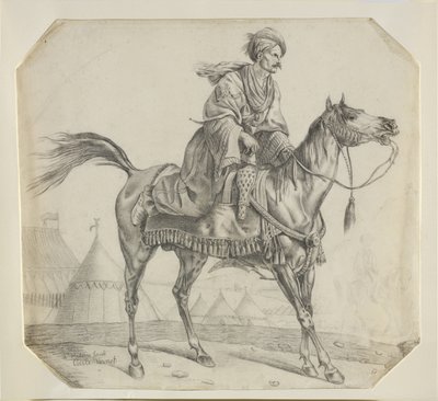 馬に乗るマムルーク（紙に黒いチョーク） 作： Antoine Charles Horace Vernet