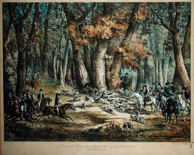 1818年4月27日、コンピエーニュの森で鹿を狩る 作： Antoine Charles Horace Vernet