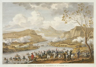 タリアメントの戦いと交差、26ヴァントース、5年目（1797年3月）、ジャンデュプレシベルトー（1747-1819）（アクアチント）によって彫刻 作： Antoine Charles Horace Vernet