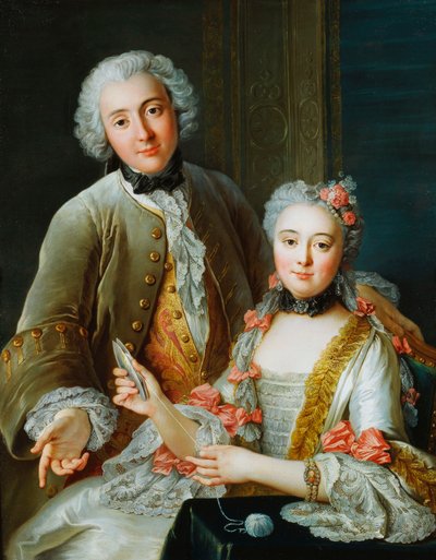 着席した妻のそばに立つフランソワドゥジュリエンヌの肖像、1743年頃 作： Antoine Coypel