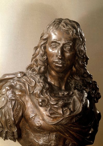 ブロンズ製の胸像、ブルボン家のルイ2世、コンデ公（グランド・コンデ）（1621-1686年）（ブルボン・コンデ）。アントワーヌ・コイセヴォス（1640-1720）による17世紀の彫刻。 作： Antoine Coysevox