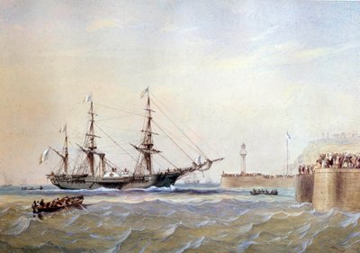 19 世紀にル アーブル港に戻る車輪船 水彩画 アントワーヌ デザイール エロー (1802-1853) 19 世紀 パリ、海洋博物館 作： Antoine Desire Heroult