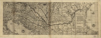 日本語: 絵で示されているレリーフ。 完全にイタリア語の地図もあれば、完全にラテン語の地図もあります。 製本された Lafréry アトラスのタイトル ページから目録作成者が作成したタイトル。 Antoine Lafréry が販売するアトラスに登場する 17 枚のルーズ シート。 フィリップス、5917利用可能 作： Antoine; Forlani Lafréry