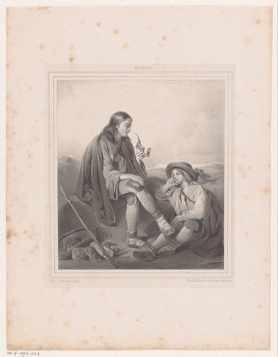 風景の中のパイプを吸う男と少年 作： Antoine Franciscus Cornelis Hoffmann