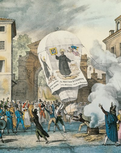 ローマのサン・ジュゼッペの日のための熱気球、アントワーヌ＝ジャン＝バティスト・トマ（1791-1833）作、版画。詳細イタリア 作： Antoine Jean Baptiste Thomas