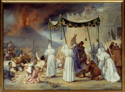 ヴェスヴィオ(Vesuvio)噴火時のサン・ジャニュアリーからナポリへの行列 火山の噴火時のサン・ジェンナーロの伝統的なナポレオンの祭礼。アントワーヌ・トーマス（1791-1834）の絵画 1822年 日0,95x1,28 m 作： Antoine Jean Baptiste Thomas