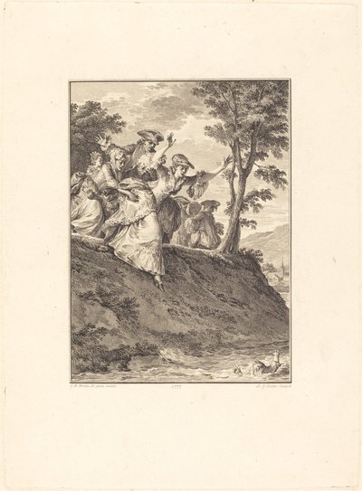 彼女は急いで彼を追いかけます 作： Antoine Jean Duclos after Jean Michel Moreau