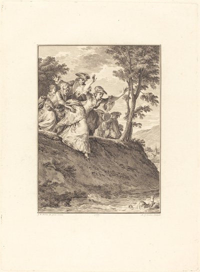 彼女は急いで彼を追いかけます 作： Antoine Jean Duclos after Jean Michel Moreau