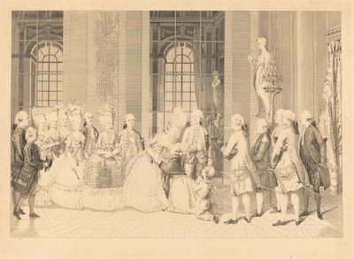 5月1日、ベルガルド夫人裁判官と夫の自由について発表する女王 作： Antoine Jean Duclos after vicomte Charles Henri Desfosses