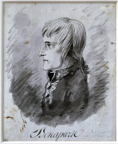 イタリア軍総司令官ナポレオン・ボナパルト（1769-1821）の肖像 アントワーヌ・ジャン・グロ（1771-1835）によるペンとインクのドローイング 19世紀。日 0,21x0,16 m パリ、ルーヴル美術館 作： Antoine Jean Gros