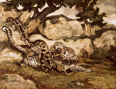 Pythonが虎を殺す（紙にトイレとガッシュ） 作： Antoine Louis Barye