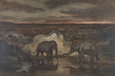 プールのそばの象、1810-75。 作： Antoine Louis Barye