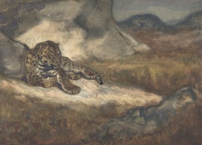 横たわるヒョウ、1810-75。 作： Antoine Louis Barye