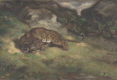 ヒョウと蛇、1810–75（紙にトイレ） 作： Antoine Louis Barye