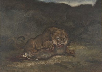獲物をむさぼり食うライオン、1810～75年。 作： Antoine Louis Barye