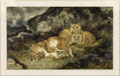 雌ライオンと子ライオン 作： Antoine Louis Barye
