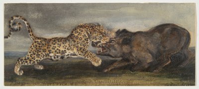 イノシシと格闘するヒョウ 作： Antoine Louis Barye