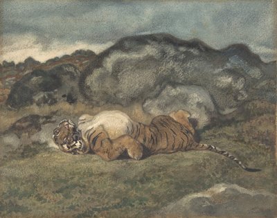 仰向けに転がるトラ、1810～75年。 作： Antoine Louis Barye