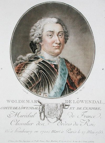 Woldemar de Lowendal (1700-55) 1787年、Rogerが彫った「Portraits des grands hommes, femmes illustres, et sujets memorables de France」より（カラーリトグラフ）。 作： Antoine Louis Francois (after) Sergent Marceau