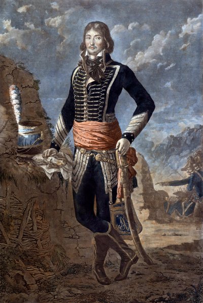 マルソー将軍（1769-1796）（Francois Severin Marceau Desgraviers）の肖像。マルソー軍曹として知られるアントワーヌ・ルイ・フランソワ・セルジェント（1751-1847）の絵をもとに描かれたもの。18世紀のエングレーヴィング。Paris, musee de l