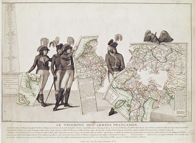 1797年4月18日、ルーベンの平和の時代に勝利の地図を持っているフランス軍、ナポレオンと彼の将軍の勝利、1797年 作： Antoine Maxime Monsaldy