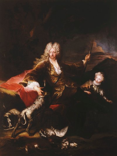 マルケスパオロコルベリの肖像、フルレングス、森の端の銀行に座った、1709 作： Antoine Pesne