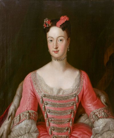 プロイセンのヴィルヘルミーネ王女（1709-1758）、ブランデンブルク・バイロイトのマルグラヴィーネ、アントワーヌ・ペーヌ（1683-1757）。キャンバスに油彩 寸法 : 79,5x65,5 cm プライベート・コレクション 作： Antoine Pesne