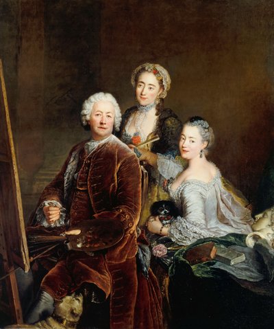 イーゼルの前での娘アンリエットロヤードとマリードレージュの自画像 作： Antoine Pesne