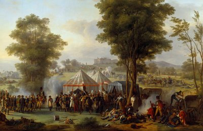 皇帝ナポレオン1世(1769-1821)のビバーク オーストリアのエーベルスベルク城付近 1809年4月5日 アントワーヌ・ピエール・モンガン(1761-1827)による絵画 1810年日。1,35x2,03m。 作： Antoine Pierre Mongin