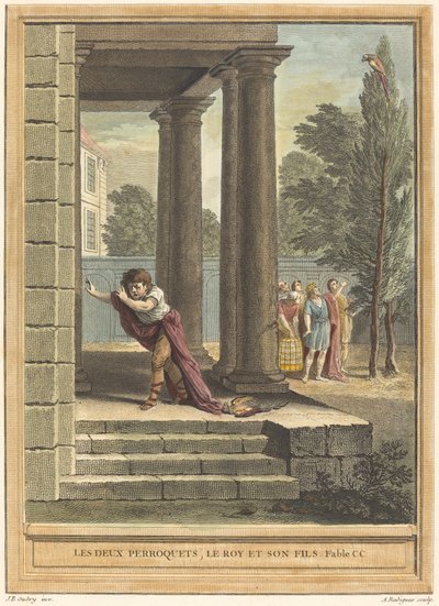 二羽のオウム、王様と息子 作： Antoine Radigues after Jean Baptiste Oudry