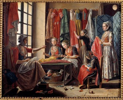 1760年のアルルの裁縫場 アントワーヌ・ラスパル（1738-1811）による絵画 1760年 アルル、リアットゥ美術館 作： Antoine Raspal