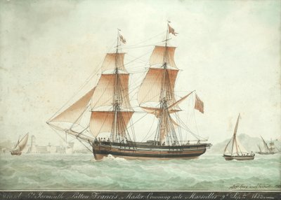 マルセイユに入港するイタチ号、1823年9月9日 作： Antoine Roux