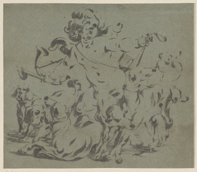 犬を連れたハンターとしてのアモール 作： Antoine Sallaert