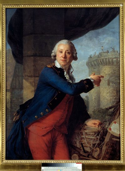 ラチュード騎士ジャン・アンリ・マサース（1725-1805）の肖像 ポンパドゥール夫人（ポンパドゥール侯爵夫人）を襲撃しようとして投獄されたバスティーユ要塞の破壊を指差す。アントワーヌ・ヴェスティエ（1740-1824）の絵画 1 作： Antoine Vestier