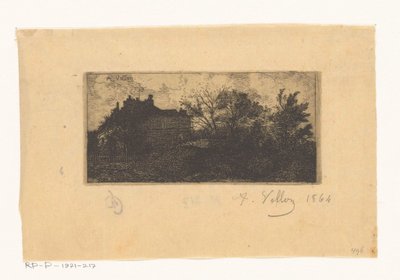 フェンスの後ろに家があり、手前に木々がある風景 作： Antoine Vollon (signed by artist)