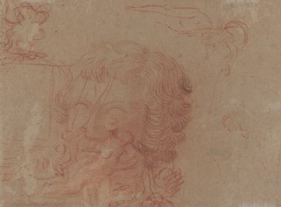 フィギュアのスケッチと彫刻された頭の後のコピー [裏面] 作： Antoine Watteau