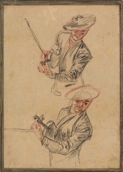 ヴァイオリン奏者の楽器のチューニングに関する 2 つの習作 作： Antoine Watteau