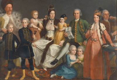 David George van Lennep (1712-97)、Smyrna のオランダ工場の上級商人、および彼の妻と子供たち 作： Antoine de Favray (attributed to)