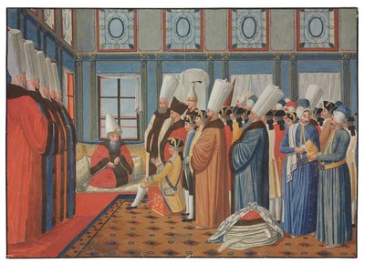 1755年5月31日、ルイ15世の大使であるヴェルゲンヌ伯、グランドヴィジエのオスマンスルタン「オスマン3世」への贈呈 作： Antoine de Favray