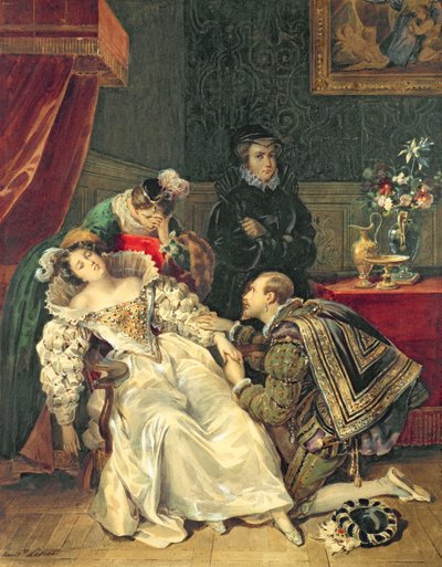 スコットランドのメアリー女王（1542-87）（紙のトイレ） 作： Antoinette Cecile Hortense Lescot Haudebourt