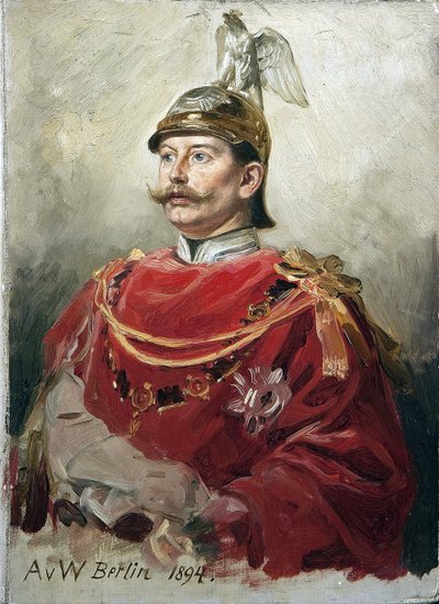 ギヨーム2世 ドイツ皇帝ウィルヘルム2世（1859-1941）、プロイセン王の肖像 par Werner, Anton von (1843-1915)。厚紙に油彩、サイズ：32x22,5 作： Anton Alexander von Werner