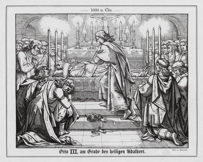 プラハの聖アダルベルトの墓での神聖ローマ皇帝オットー3世（エングレーヴィング） 作： 