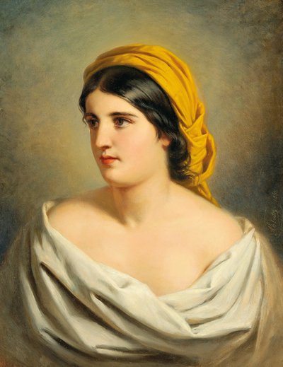 黄色いスカーフをかぶった女性の肖像 作： Anton Ebert
