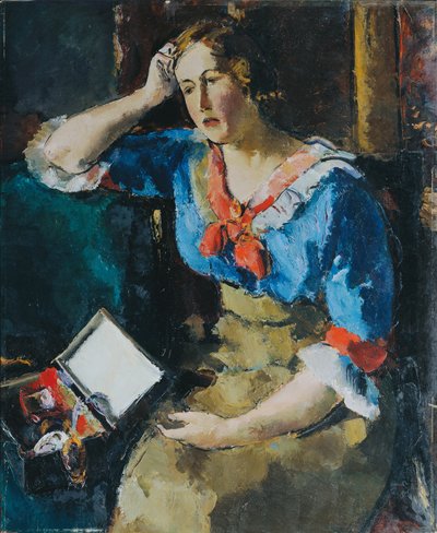 青いブラウスに座っている女性 作： Anton Faistauer