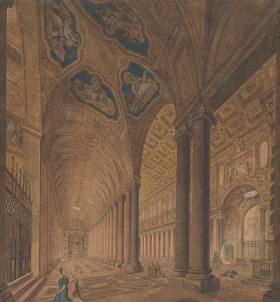 サンタ マリア マッジョーレ大聖堂の内部ビュー、ローマ、1833 年。 作： Anton Hallmann