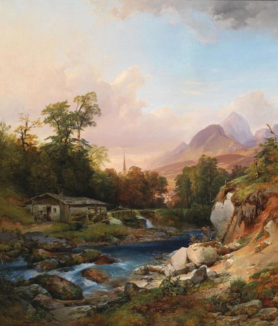 鍛冶屋のある山の風景 作： Anton Hansch