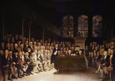 1793年のフランス戦争宣言で下院で演説したウィリアムピット 作： Anton Hickel