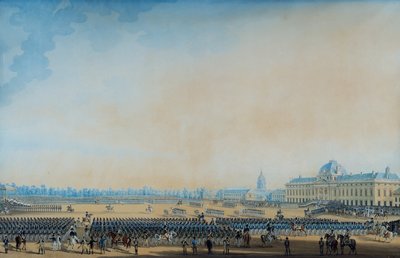 旗と国家警備隊の配布、シャン ド マルス、1814 年 9 月 7 日 (水彩) 作： Anton Ignaz Melling