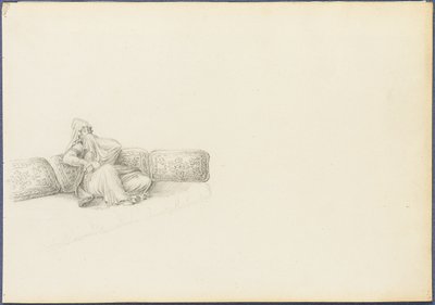 ソファに座ったスルタナ・ハディジェの推定肖像画（紙にグラファイト） 作： Anton Ignaz Melling